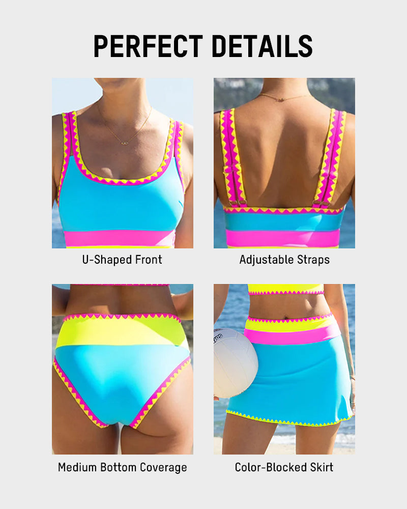 Sporty Colorblock Bikini Set (3-Piece)