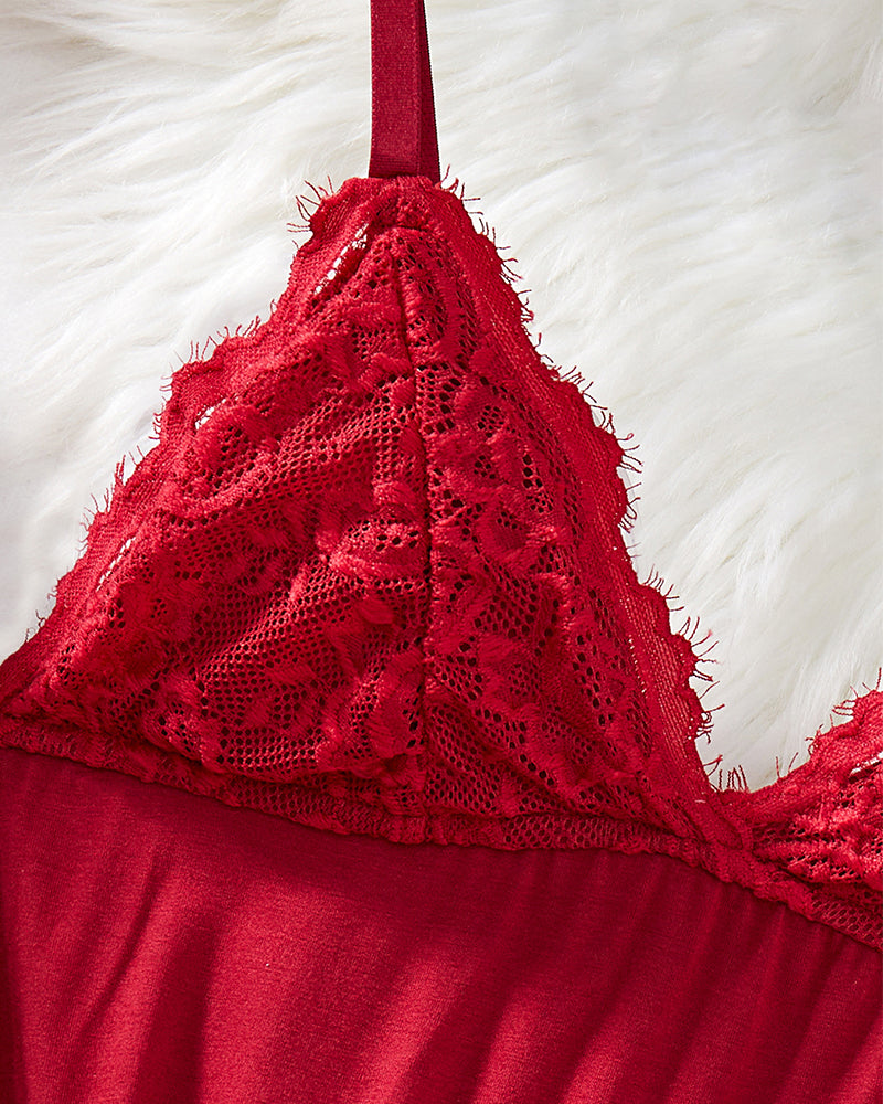 Flirty Sheer Lace Side Slit Babydoll Set