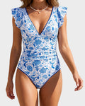 Floral V-Neck Tummy Control One-Piece Swimsuit