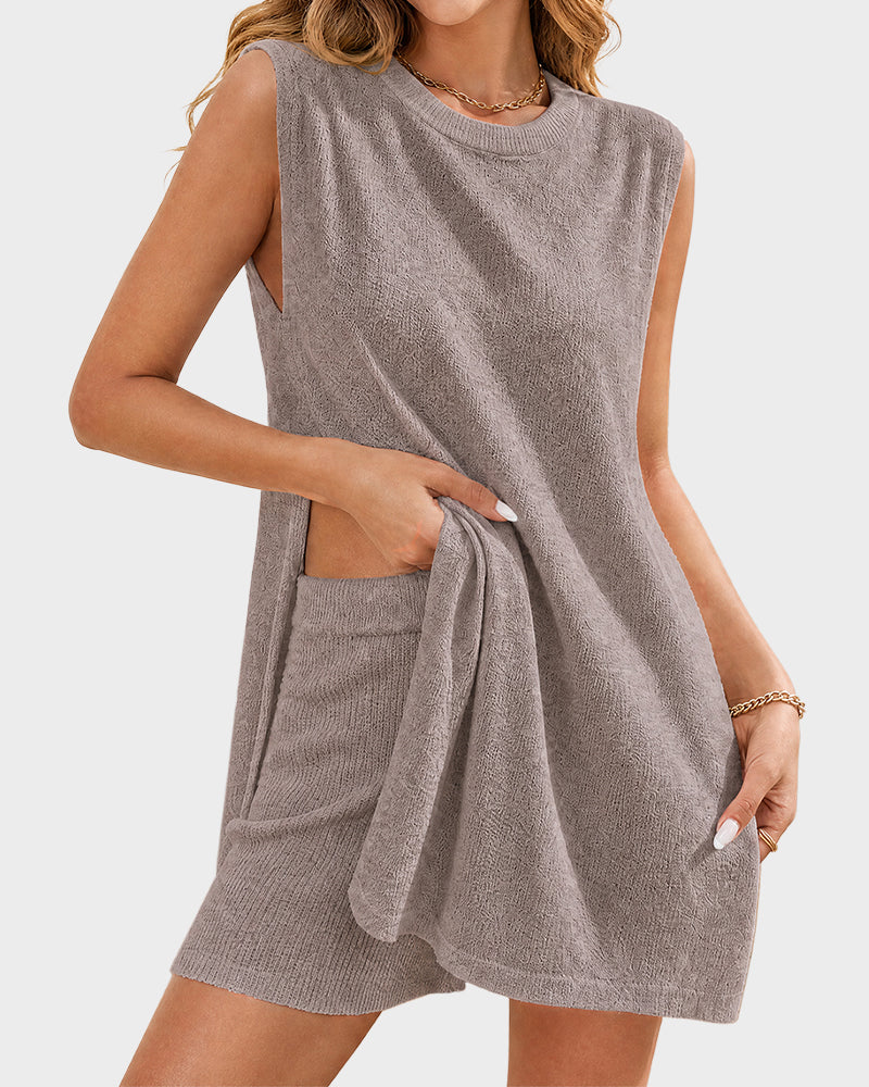 Ribbed Knit Sleeveless 2-Piece Lounge Set