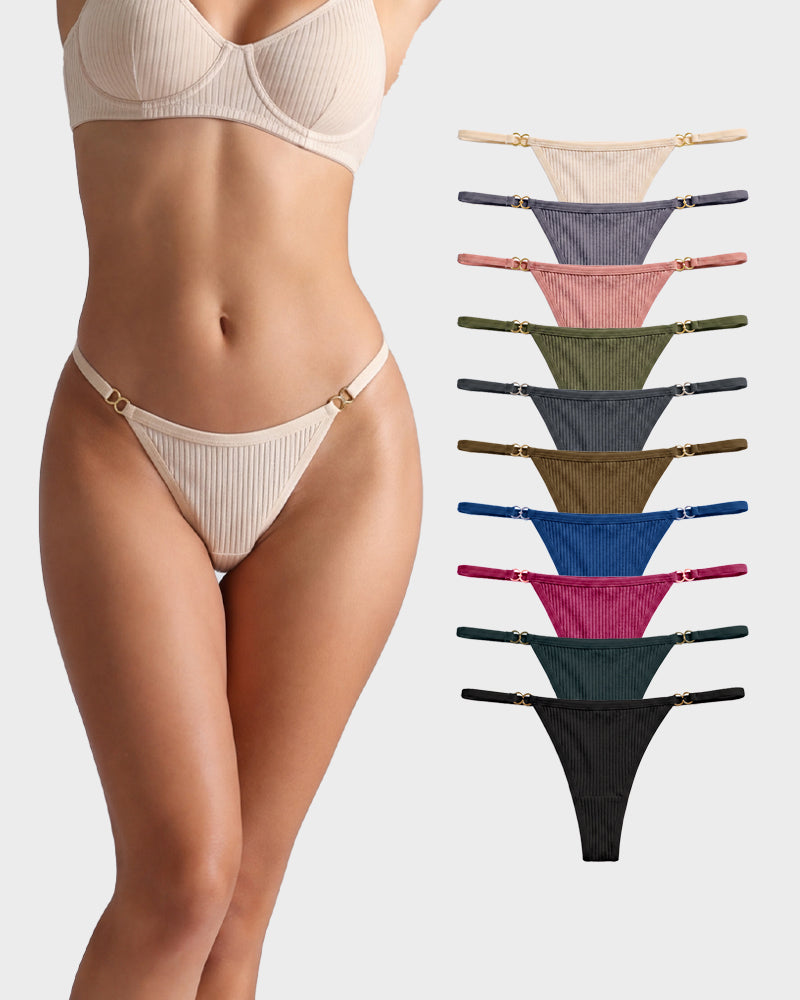 Ribbed Low-Rise Seamless Thong(10 Pack)