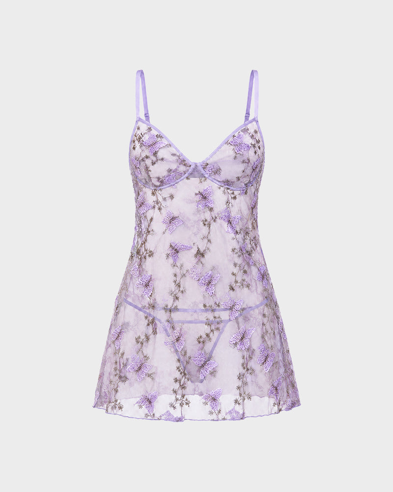 Seductive 3D Butterfly Embroidery Mesh Babydoll