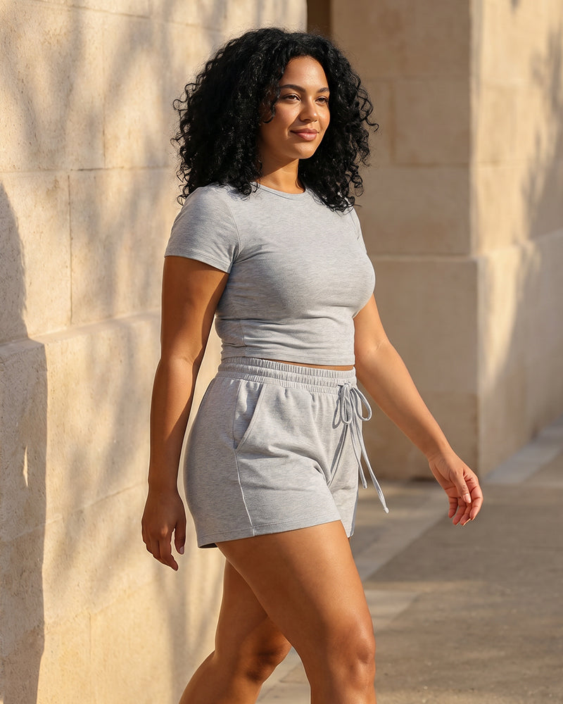 Solid Color Round Neck Casual Two-Piece Set
